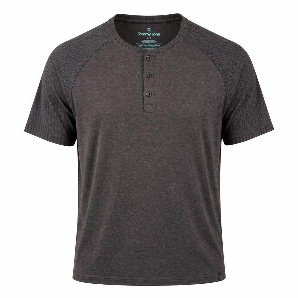 Tommy John Shirt Mens L Henley Grey S/S Modal Lightweight Breathable Basic Layer